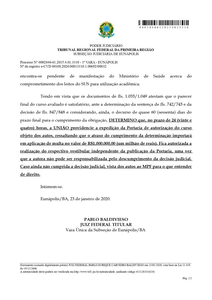 Justiça determina que União autorize vestibular de Medicina na FTC/Unesulbahia em Eunápolis 71